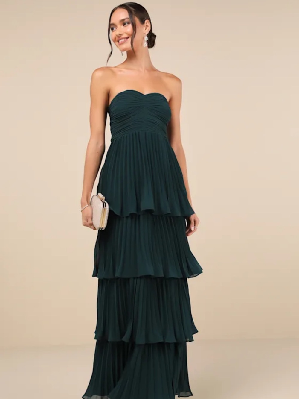 Lulus Strapless Tiered Maxi Dress in Dark Green